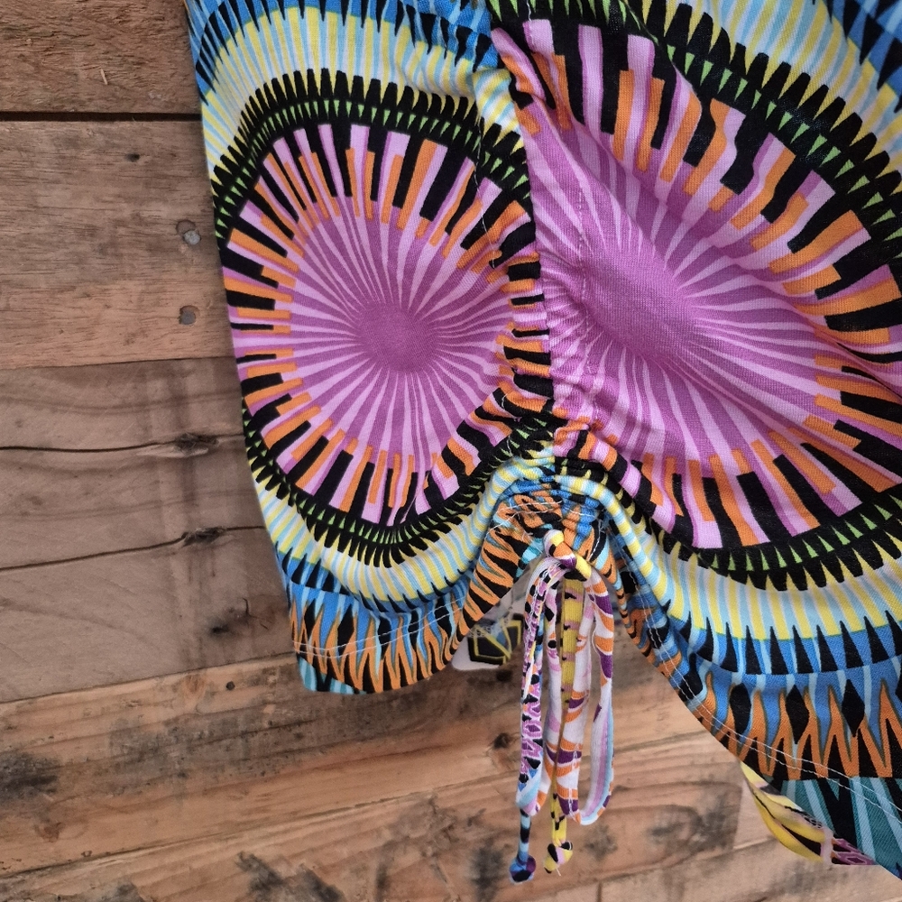 Lascana Venus Convertible Mini Dress XL Cover Up Drawstring Ruching Boho Tribal - Picture 9 of 15